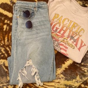 90s inspired cropped and torn jeans